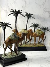 Vintage Brass Walking Camels Three Palm Trees Candlestick Holders  picture
