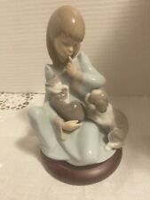 Vintage Lladro Sitting Girl Dog Cat Porcelain Figurine  picture