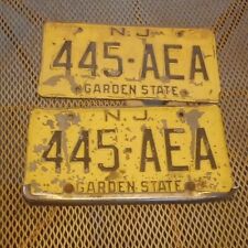 Vintage New Jersey License Plate pair steel yellow black nj 1960s tag  445-aea picture