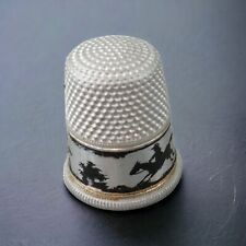 Vintage Aluminum Sewing Thimble Cowboy Horse & Rider Western picture