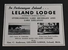 1954 Print Ad Michigan Leland Lodge Picturesque Lake Beach Lawn Art Golf Course picture