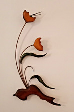 Vintage MCM Wall Hanging Art Flowers Wood Copper - 17” picture