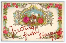 1908 Greetings From Havana North Dakota ND, Flowers Birds Embossed Postcard picture