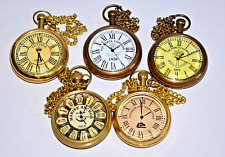 Antique Vintage Maritime Brass Pocket Watch with Brass Chain Set of Five Gift picture