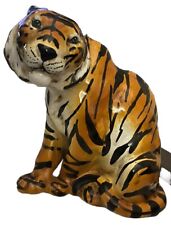 Vtg. Large 10” Sitting Tiger Floor Statue Ceramic Made in Italy 92/168 picture