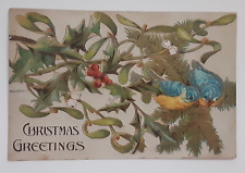 1911 Christmas Greetings Foil Embossed Postcard Antique Early Century Post Card picture
