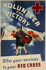 1941 WW2 USA AMERICA WOMEN VOLUNTEER VICTORY RED CROSS FLAG PROPAGANDA Postcard picture