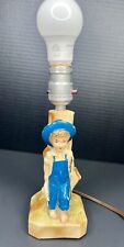 Vintage 1950’s Chalkware Antique Lamp Boy Fishing 9” Tall TESTED WORKS No Shade picture