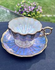 VTG Royal Sealy Japan Lavender Lusterware Footed Teacups & Saucers SET OF 4 picture