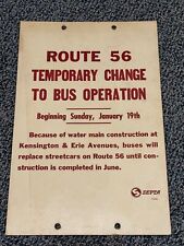 SEPTA Trolly Car Announcement Poster Route 56 Kensington Philadelphia 1964 picture
