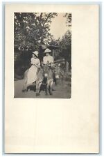 c1910's Girls Riding Mule Horse Scene RPPC Photo Unposted Antique Postcard picture