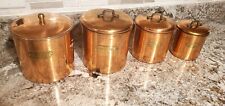 Vintage 3 Piece Copper Nesting Kitchen Canisters Sugar-Coffee-Tea picture