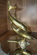 Vintage Large Brass Dolphins Two Statue Decor Nautical Sea Decor Swimming 15.5