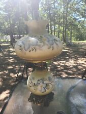 Large Vintage Gone With The Wind Green Floral Hurricane 3 Way Parlor Lamp 24 1/4 picture