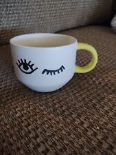 2017 STARBUCKS Siren Eyes Wink Coffee Mug 14 oz Ceramic White w/ Yellow Handle picture