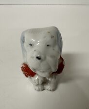 Well Loved Vintage Glazed Ceramic Dog With Red Bow Made in Japan picture