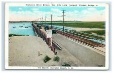 1956 Hampton River Bridge Postcard Largest Wooden Bridge Hampton Beach NH picture