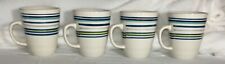 Set of 4 Gibson Everyday Coffee Tea Mugs Cups Striped Blue & Green on White picture
