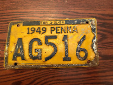 1949 Pennsylvania License Plate AG516 Yellow Blue PA USA Authentic Metal Rust picture