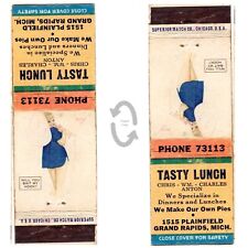 Vintage Matchbook Cover Petty Girlie Tasty Lunch Restaurant Grand Rapids MI 40s picture