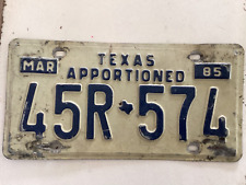 Vintage Texas Apportioned Auto Tag 1985 License Plate 45R574 picture
