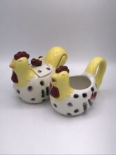 Coll. CHESTNUT CREEK Art Hd. Painted White & Yellow Chicken Creamer & Sugar Bowl picture