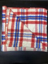 Vintage Plaid Red Blue Thermal Wool Blend Camp Blanket 86X72 picture