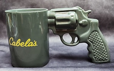 Cabelas Pistol Grip Coffee Mug Ceramic Cup Gray Black Hand Gun Handle 4 5/8