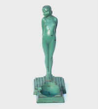 Lovely ART DECO Green Enamel Metal STANDING NUDE Statue Signed Statue 1931 'EVE' picture