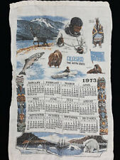 Vintage Souvenir Linen Towel 1973 Calendar Alaska Wildlife Totem Pole Walrus picture