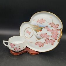 Vintage Koshida, Kyoto Lithophane Cup Luncheon Set Hand Painted Cherry Blossoms picture