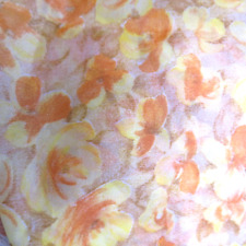 Vintage 1960's Printed Sheer Nylon Fabric Floral Yellow Orange 90