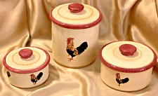 Blue Sky Stoneware Rooster Canister Set 3-Piece w/ Lids Vintage 1999 Fontana CA picture