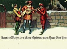 1930 Postcard Merry Christmas Happy New Year Medieval Minstrels USA Made Vintage picture
