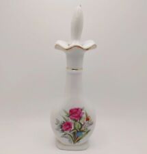 Vtg Japanese Porcelain Vanity Perfume Bottle With Stopper Floral Rose Gold Trim  picture