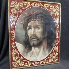 Rare Jesus w/Tears on the Cross Vintage Religious Wall Art Framed 16”x20” picture