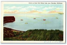 c1940's Scene On Great Slt Plains Lake Near Cherokee Oklahoma OK Boats Postcard picture