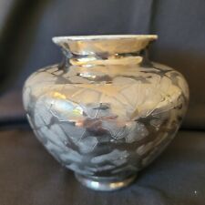 RARE FIND VINTAGE FRAUNFELTER CHINA OHIO CO. WHITE WITH SILVER OVERLAY VASE picture