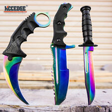 3PC COMBO SET Tactical Fixed Blade Knife Hawkbill Huntsman Boot Knife Iridescent picture