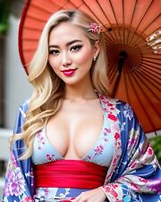 Asian Blonde Girl Model Photo Risque 8x10 Art Print C257 picture