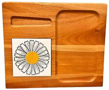 VTG 70s Wood & Ceramic Daisy Tile Cheese Cutting Serving Board Japan 11.5
