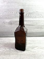 1972 Vtg 3/4 Quart Liquor Bottle Fleur De Lis Amber Square Bottom Curved Sides picture