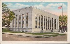 Linen PC * Meridian MS Post Office Building Street Scene 1936 RPO Postmark picture