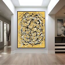 Sale Abstract YELLOW BLUE 60H X 48W HANDMADE Original $2,495 Now $995 picture
