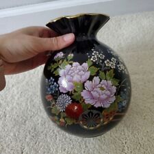 Vintage Black Ceramic Floral Vase with Ruffled Top picture