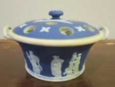 Antique Wedgwood Neo-Classical Dark Blue Jasperware Potpourri Lidded Bowl picture