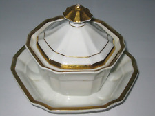 Antique/Vintage Octagonal China Serving Bowl & Lid  Gold Trim & Underplate picture