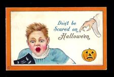 c1911 Stecher Halloween Postcard Scared Young Boy, JOL Ghost picture