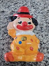 Vintage Chalkware Plaster Hand Painted Clown Coin Bank 10in Tall picture