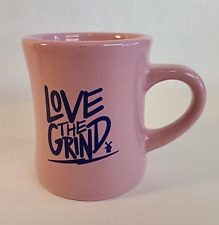 Dutch Bros Coffee Mug LOVE THE GRIND Tea Cup Ceramic 4”  Soft Pink Windmill Logo picture